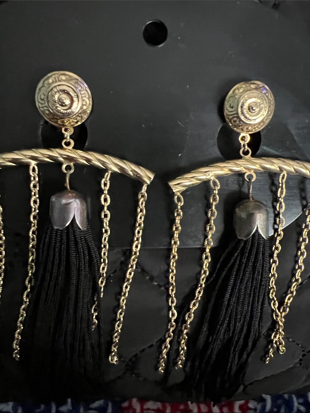 Gold and Black Tassel Dangle Earrings - Women Jewelry 80s 90s style